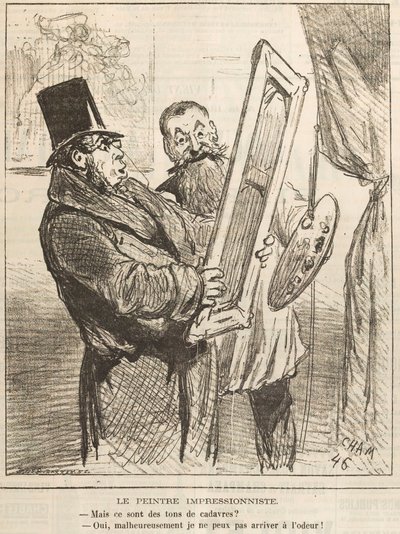O pintor impressionista: mas estes são tons de cadáver..., 1877. de Cham