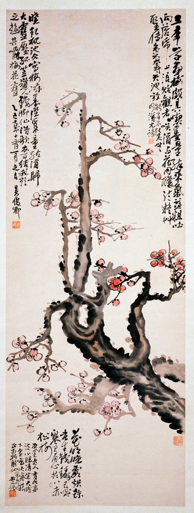 Flores de ameixa vermelha, 1905 de Changshuo Wu