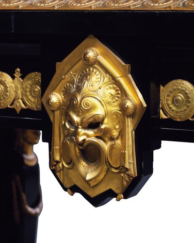 Mesa Napoleão III, projetada por Jean Brandely, marchetaria de E. Varlot, Paris, c.1850-75 (ormolu, cobre dourado, ébano e sicômoro) de Charles Guillaume Diehl