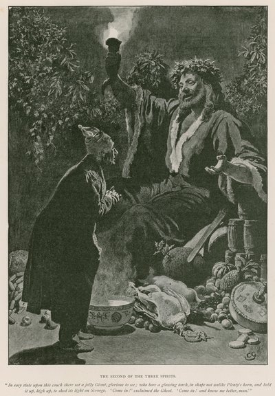 Ilustração para um conto de Natal de Charles Dickens (litho) de Charles (after) Green