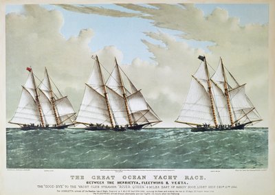 Great Ocean Yacht Race de 1866 entre a Henrietta, Vesta & Fleetwing, publicado por Currier & Ives de Charles (after) Parsons