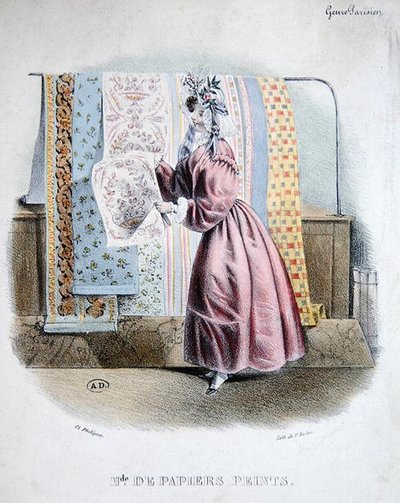 Wallpaper Seller, c.1840 (cor litho) de Charles (after) Philipon