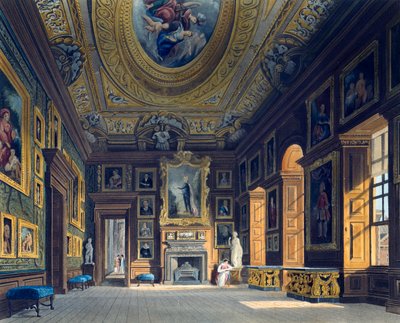 Sala de desenho da Rainha Carolina, Gravura de Thomas Sutherland (1785-1838), Baseado no desenho de Charles Wild (1781-1835), From The History of the Royal Residences de Charles (after) Wild