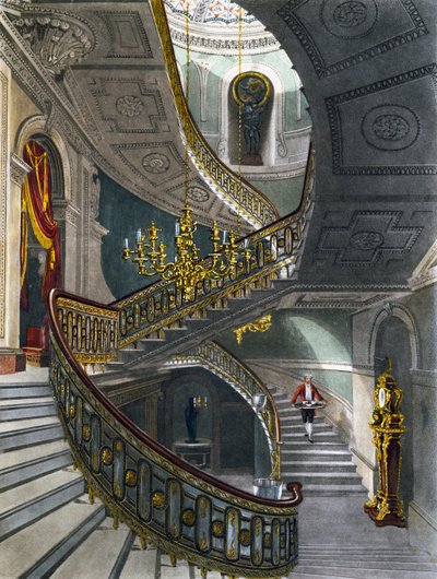 Escadaria, Gravura de Richard Reeve após desenho de Charles Wild, From The History of the Royal Residences de Charles (after) Wild