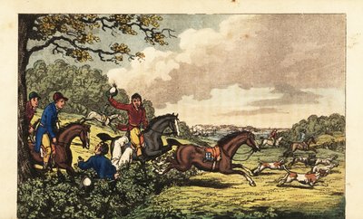 Midshipman Newcome cai em uma sebe enquanto caça raposa perto de Bertram Hall de Charles (c.1797 1850) (after) Williams
