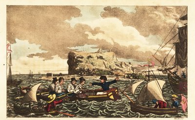 Midshipman Newcome transferido por barco a remos para o HMS Vanguard, perto de Gibraltar de Charles (c.1797 1850) (after) Williams