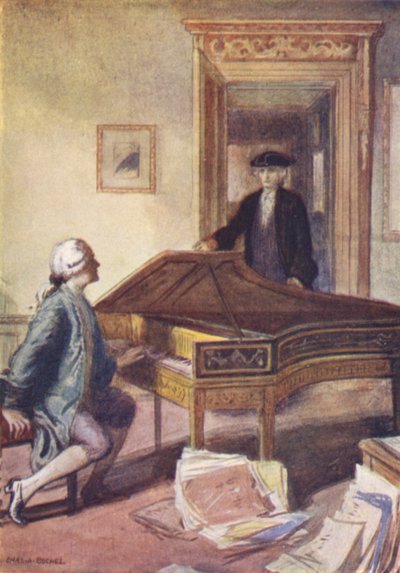 Mozart e o Misterioso Estranho (cor litho) de Charles A. Buchel