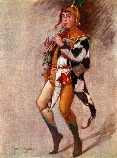 Décima segunda noite: Feste, The Clown, Mr Courtice Pounds (lito colorido) de Charles A. Buchel