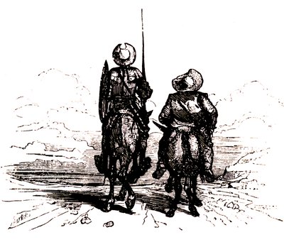 Dom Quixote no seu cavalo, ao lado de Sancho no seu burro de Charles Albert d