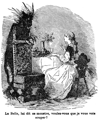 Ilustração para o conto da Sra. Jeanne Marie Leprince de Beaumont “A Bela e a Bete”, século XIX de Charles Albert dArnoux Bertall