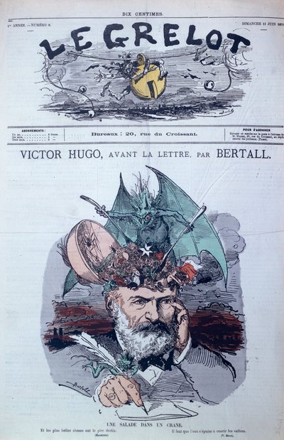 &39;Brain Salad&39;, caricatura de Victor Hugo (1802-85) da capa de &39;Le Grelot&39;, junho de 1871 de Charles Albert d Arnoux Bertall