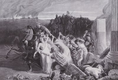 Gauleses raptados pelos hunos (litho) de Charles Alexandre Coessin de la Fosse