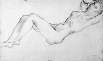 Modelo feminino deitada com os braços acima da cabeça de Charles Alexandre Malfray