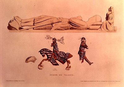 Efígie do túmulo do cavaleiro Aymer De Valence, conde de Pembroke (d.1324), pub. 1811 de Charles Alfred Stothard