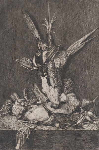 Troféu de caça com aves de caça e alcachofras, 1850-1900. de Charles Alphonse Deblois
