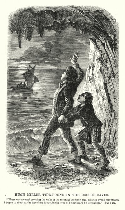 Hugh Miller encadernado nas Cavernas Doocot (gravação) de Charles Altamont Doyle