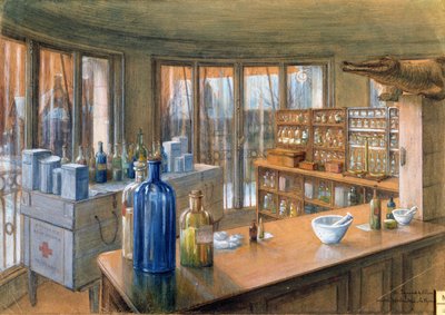 A Farmácia do Hospital Militar Holandês em Paris, 1917 (lápis e giz sobre papel) de Charles Andre Igounet de Villers