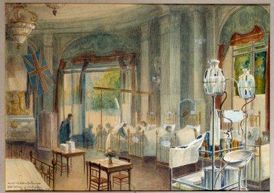 Vista do grande quarto do hospital britânico no Hotel Astoria. Pintura de Charles Igunet De Villers (1881 - 1944) de Charles Andre Igounet de Villers