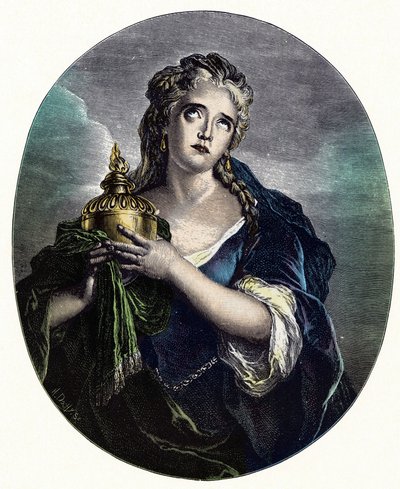 Adrienne Lecouvreur (1692-1730), atriz francesa no papel de "" Cornelia "" em "Mort de Pompee" de Pierre Corneille. de Charles Antoine (after) Coypel