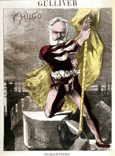 Desenho animado de Victor Hugo por Georges Montbard (1841-1905). "Gulliver - Romantismo". de Charles Auguste Loye