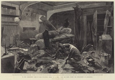 Na Cabine do Comandante do HMS Alexandra, Efeito de uma concha dos fortes, durante o bombardeio de Alexandria de Charles Auguste Loye