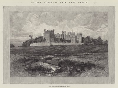 Castelo de Raby, vista dos campos perto da estrada de Charles Auguste Loye