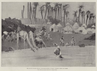 O avanço em direção a Dongola, a sede em Ferket, regando camelos e cavalos de Charles Auguste Loye