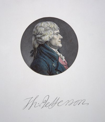 Thomas Jefferson (1743-1826) (gravação a cores) de Charles Balthazar Julien Févret de Saint Mémin