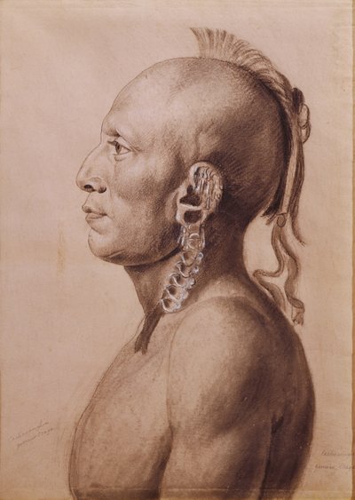 Cachasunghia, um guerreiro Osage, 1806 (lápis e carvão sobre papel) de Charles Balthazar Julien Févret de Saint Mémin