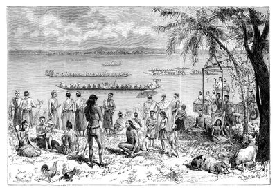 Corridas de barco no Mekong, 1895. de Charles Barbant