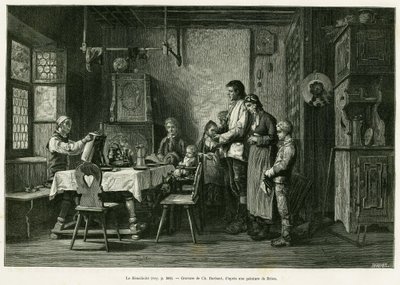 O benedicto. Gravura de Barbant depois de uma pintura de Brion, para ilustrar a história A Through Alsace and Lorraine, de Charles Grad, deputado alemão, em 1884, no tour du monde 1886, dirigido por Edouard Charton (1807-1890), Hachette, Paris. de Charles Barbant