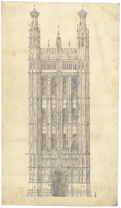 Desenho para as Casas do Parlamento, c.1836-40 (caneta e tinta no papel) de Charles Barry