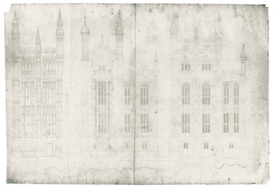 Desenho para as Casas do Parlamento, c.1836-40 (caneta e tinta no papel) de Charles Barry