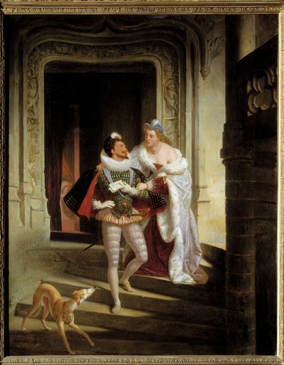 A Marquesa de Noirmoutiers, Charlotte de Beaune Semblancay (1551-1617) procurando desviar Henrique I de Lorena, Duque de Guise chamado Balafre (1550-1588) para ir à assembleia dos estados de Blois antes do seu assassinato (1588) no castelo de B de Charles Barthelemy Durupt