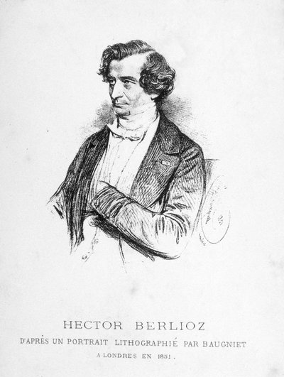 Retrato de Hector Berlioz (1803 - 1869) - baseado num retrato litografado por Baugniet em Londres em 1851. de Charles Baugniet