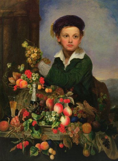 Rapaz com Natureza Morta, c.1855 (óleo sobre tela) de Charles Baum