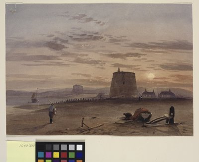 Torre Martello em St. Leonards contra o pôr do sol de Charles Bentley