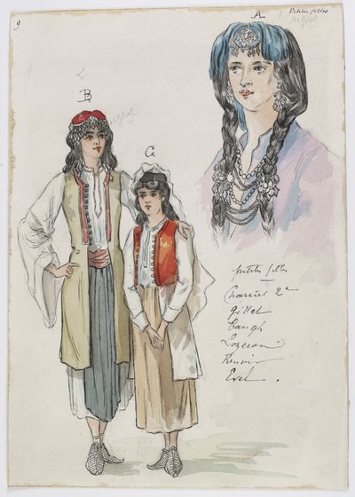 Holmès - A Montanha Negra - figurinos de Charles Bianchini - 09. Raparigas. Misses Charrier 2e, Gillet, Taugh, Lozeran, Renoir, Evel de Charles Bianchini