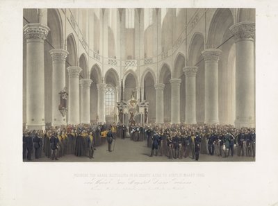 Enterro solene no Groote Kerk em Delft, 17 de março de 1865, da falecida Sua Majestade Anna Pavlovna Rainha Mãe dos Países Baixos nascida Grã-Princesa da Rússia (título no objeto) de Charles Billoin