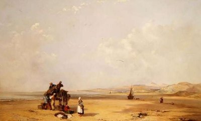 Pescadores descarregando suas capturas na praia na Baía de Cardigan de Charles Branwhite