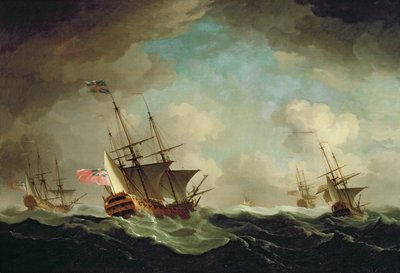 Uma esquadra a barlavento, c.1750 (óleo sobre tela) de Charles Brooking