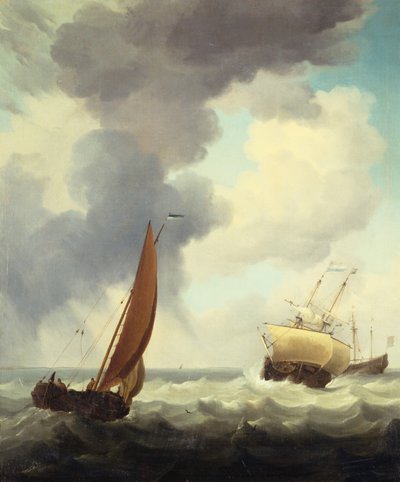 Navios mercantes holandeses e um comerciante costeiro em mares agitados (óleo sobre tela) de Charles Brooking