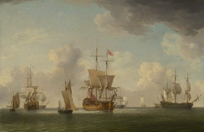 Navios ingleses sob vela numa brisa muito leve de Charles Brooking