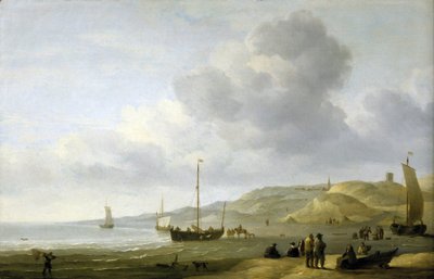 Cena na costa perto de Scheveningen (Holanda). Óleo sobre tela de Charles Brooking