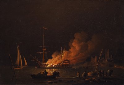 Navio em chamas à noite de Charles Brooking