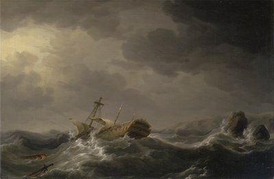 Naufrágio de um navio numa costa rochosa de Charles Brooking
