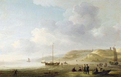 A costa perto de Scheveningen com pescadores rosa na costa (óleo sobre tela) de Charles Brooking