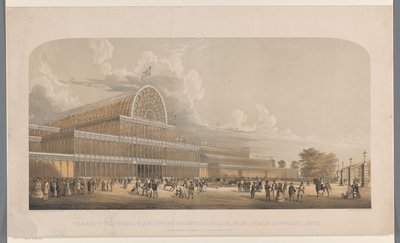 Gezicht no Crystal Palace Transepto (vista externa) do palácio industrial, do Portão Príncipe de Gales (título no objeto) de Charles Burton