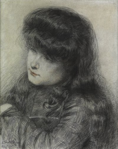Uma menina inclinada sobre uma cadeira, 1881 de Charles Burton Barber