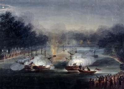 Vista de uma luta simulada no Serpentine, Hyde Park, Londres, 1814 de Charles Calvert